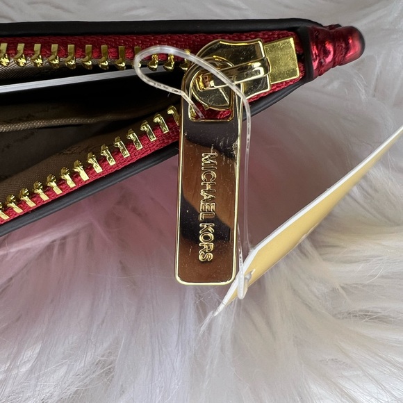 NWT Michael Kors Crimson Red Zip Coin Pouch Key Ring Wallet - Picture 5 of 5